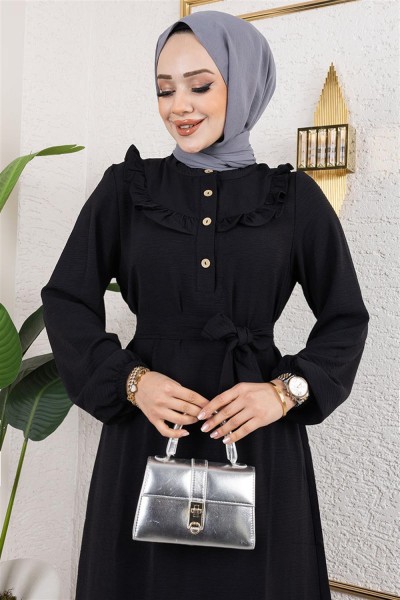 Rose Fırfırlı Aerobin Elbise SİYAH - Thumbnail