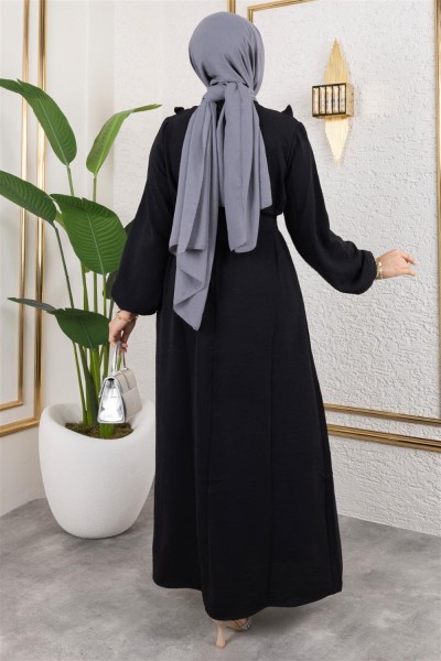 Rose Fırfırlı Aerobin Elbise SİYAH - Thumbnail