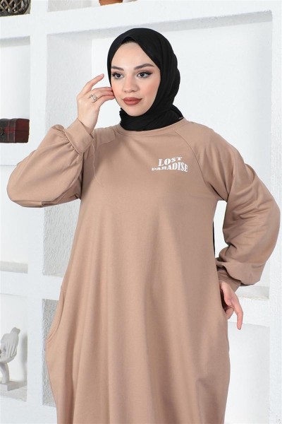 Şalvar Model Salaş Elbise VİZON - Thumbnail