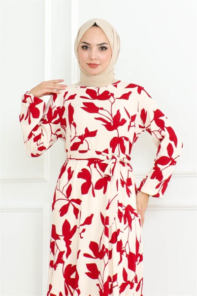 Samara Tesettür Elbise BORDO - Thumbnail