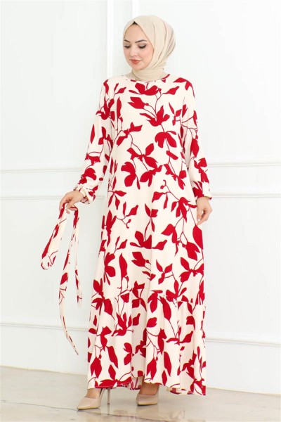 Samara Tesettür Elbise BORDO - Thumbnail