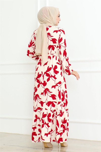 Samara Tesettür Elbise BORDO - Thumbnail