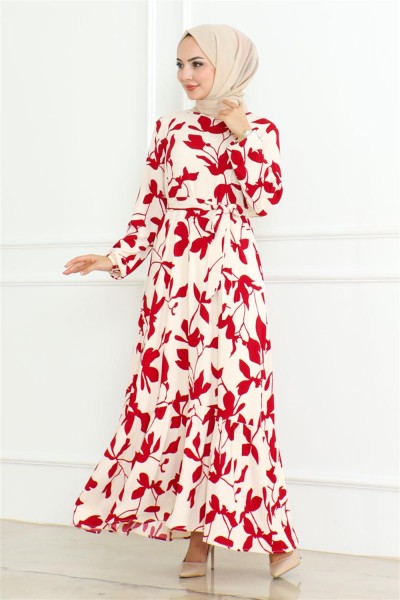 Samara Tesettür Elbise BORDO - Thumbnail