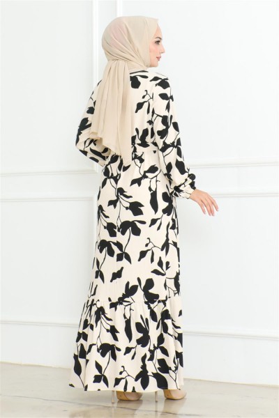 Samara Tesettür Elbise EKRU - Thumbnail