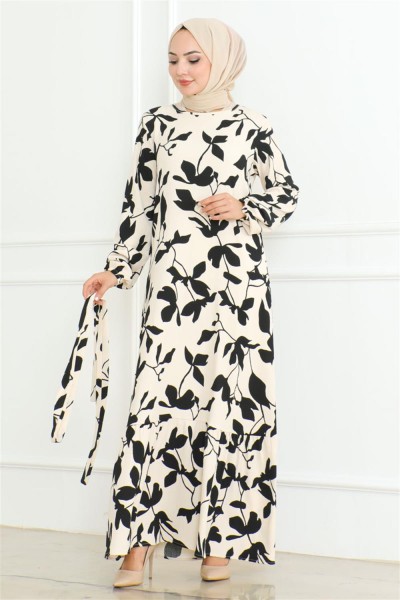 Samara Tesettür Elbise EKRU - Thumbnail