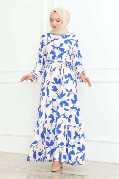 MP - Samara Tesettür Elbise SAKS MAVİSİ
