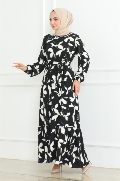 Samara Tesettür Elbise SİYAH - Thumbnail
