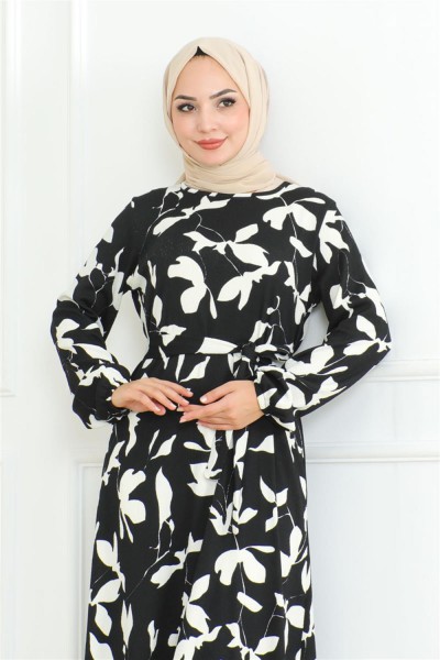 Samara Tesettür Elbise SİYAH - Thumbnail