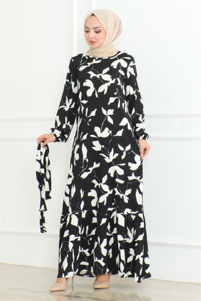 Samara Tesettür Elbise SİYAH - Thumbnail