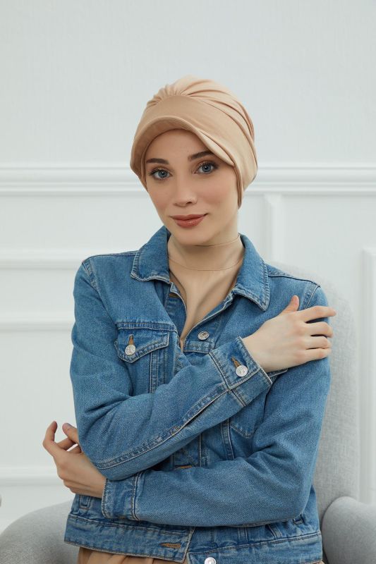 Combed Cotton Bonnet with Hat, B-30 Coffee with Milk - 1