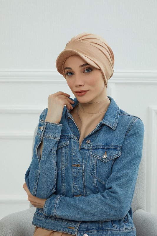 Combed Cotton Bonnet with Hat, B-30 Coffee with Milk - 2