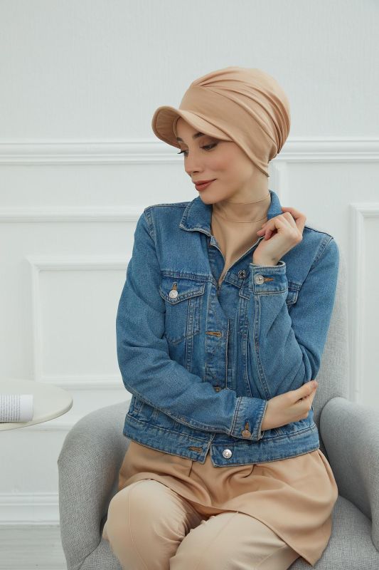 Combed Cotton Bonnet with Hat, B-30 Coffee with Milk - 3