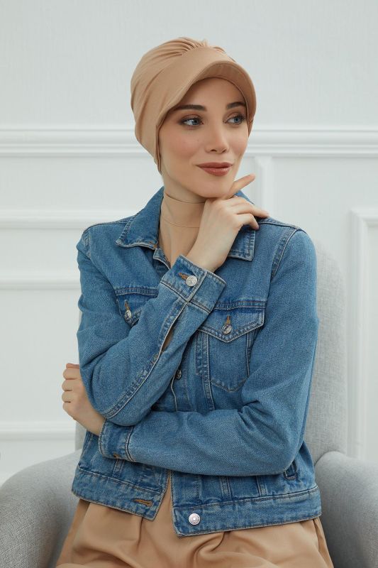 Combed Cotton Bonnet with Hat, B-30 Coffee with Milk - 4