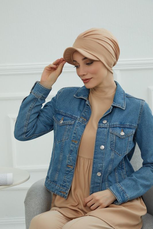 Combed Cotton Bonnet with Hat, B-30 Coffee with Milk - 5