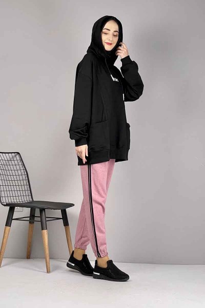 Stripe Detailed Sweatpants Powder Black - Thumbnail