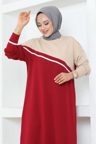 Şerit Detaylı Spor Elbise BORDO - Thumbnail