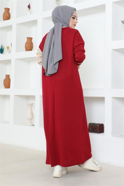 Şerit Detaylı Spor Elbise BORDO - Thumbnail