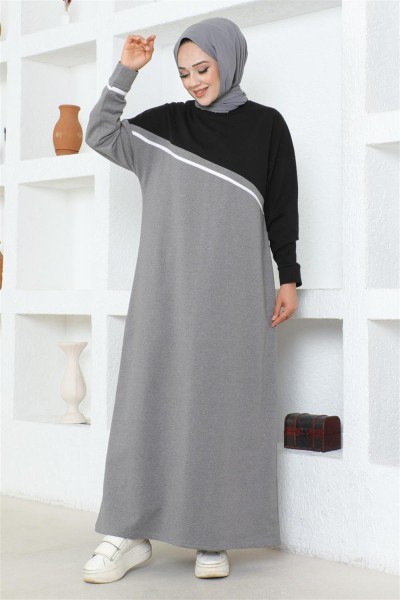 Şerit Detaylı Spor Elbise GRİ - Thumbnail