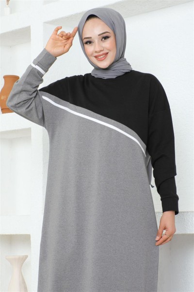 Şerit Detaylı Spor Elbise GRİ - Thumbnail