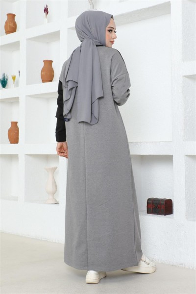 Şerit Detaylı Spor Elbise GRİ - Thumbnail