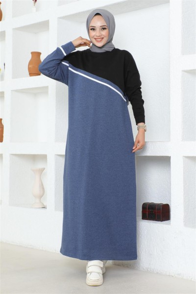 MG - Şerit Detaylı Spor Elbise İNDİGO