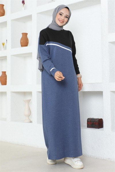 Şerit Detaylı Spor Elbise İNDİGO - Thumbnail