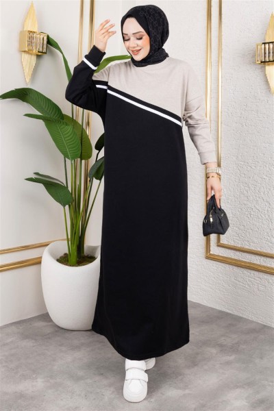 Şerit Detaylı Spor Elbise SİYAH - Thumbnail