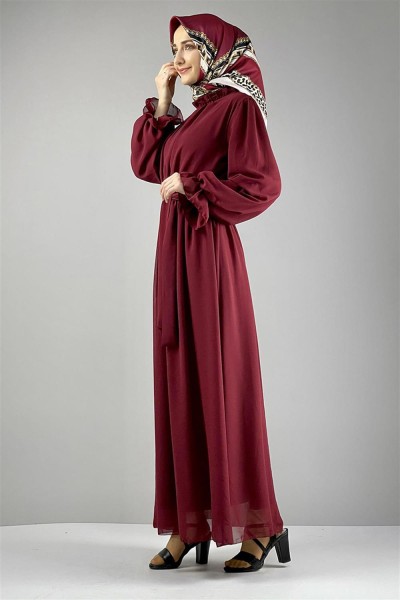 END - Şifon Tesettür Elbise BORDO