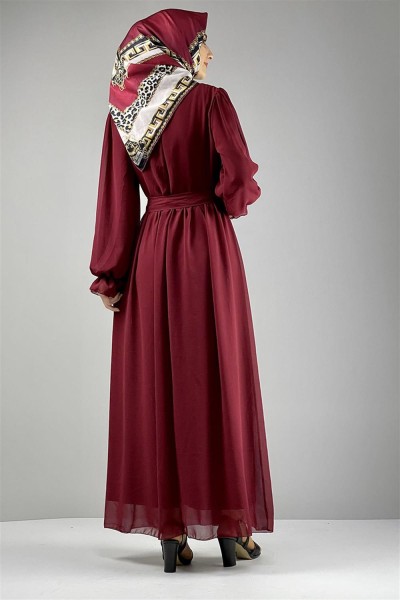 Şifon Tesettür Elbise BORDO - Thumbnail