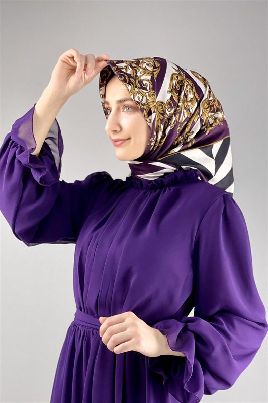 Şifon Tesettür Elbise MOR - 1