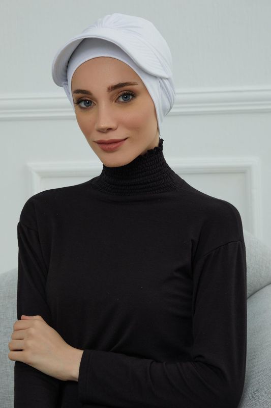 Siperlik Detaylı Penye Bone,B-66 Beyaz - 1