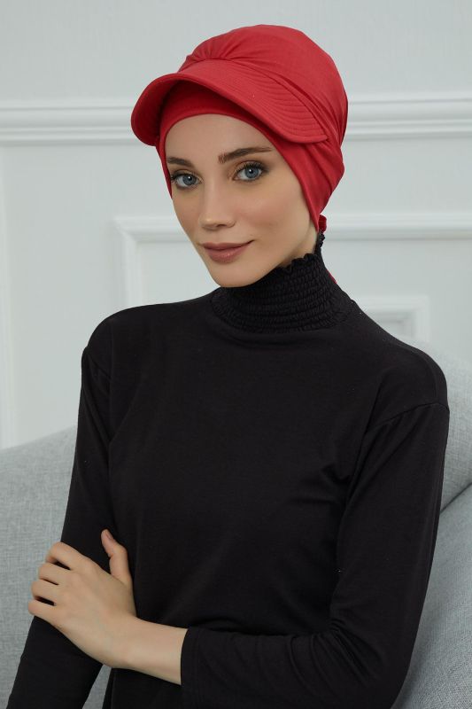 Siperlik Detaylı Penye Bone,B-66 Kırmızı - 1