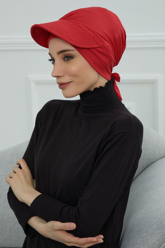 Siperlik Detaylı Penye Bone,B-66 Kırmızı - 2