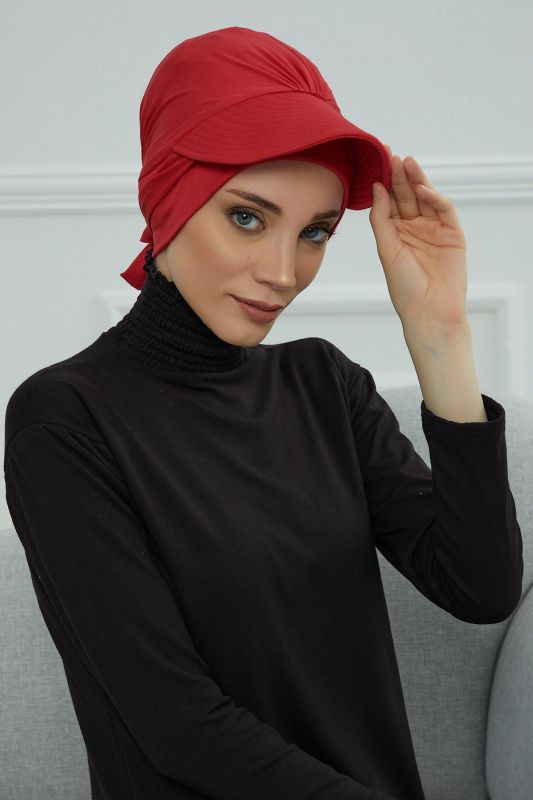 Siperlik Detaylı Penye Bone,B-66 Kırmızı - 5