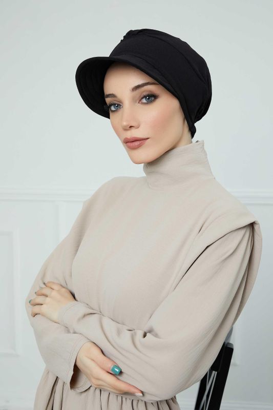 Visored Aerobin Hat Bonnet,B-73A Black - 4