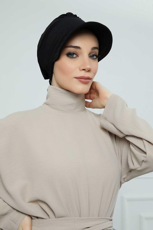 Visored Aerobin Hat Bonnet,B-73A Black - 6