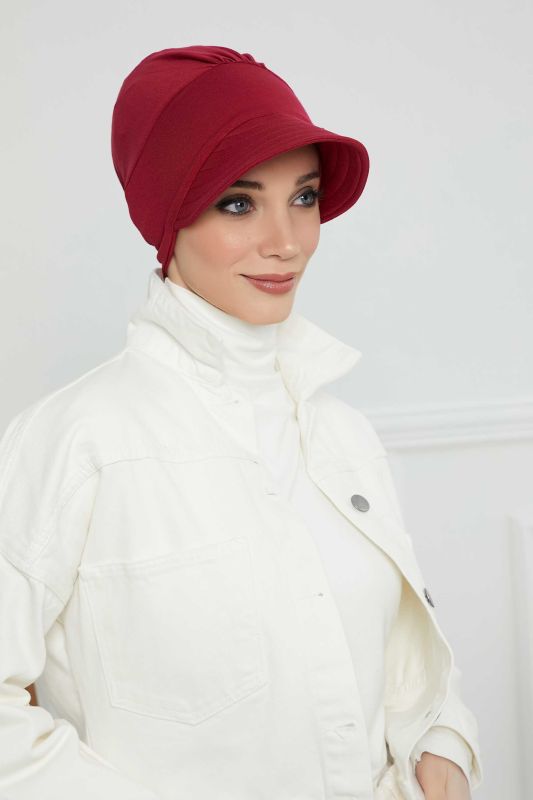 Siperlikli Çiçek Aksesuarlı Şapka Bone,B-72 Bordo - 4