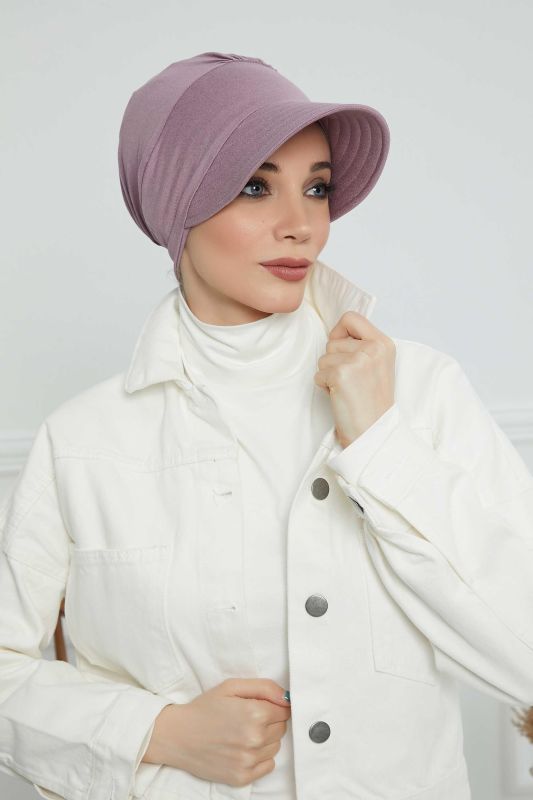 Siperlikli Çiçek Aksesuarlı Şapka Bone,B-72 Lila - 4