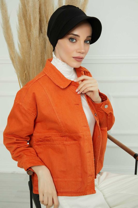 Siperlikli Çiçek Aksesuarlı Şapka Bone,B-72 Siyah - 3