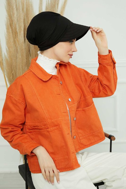 Siperlikli Çiçek Aksesuarlı Şapka Bone,B-72 Siyah - 4