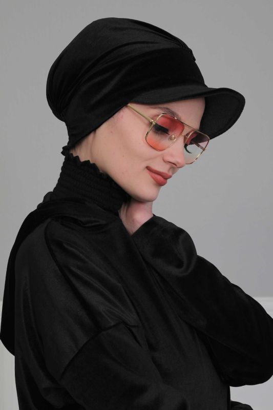 Siperlikli Kadife Bone,B-30K Siyah - 2