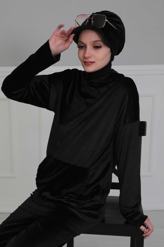 Siperlikli Kadife Bone,B-30K Siyah - 8