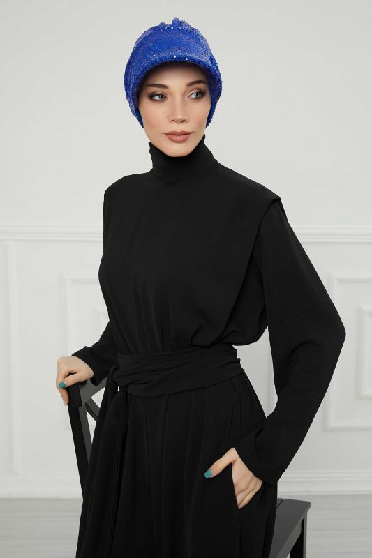 Siperlikli Payetli Şapka Bone,B-73P Saks - 7