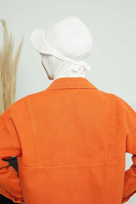 Visored Combed Cotton Bonnet, B-75 Cream - 6