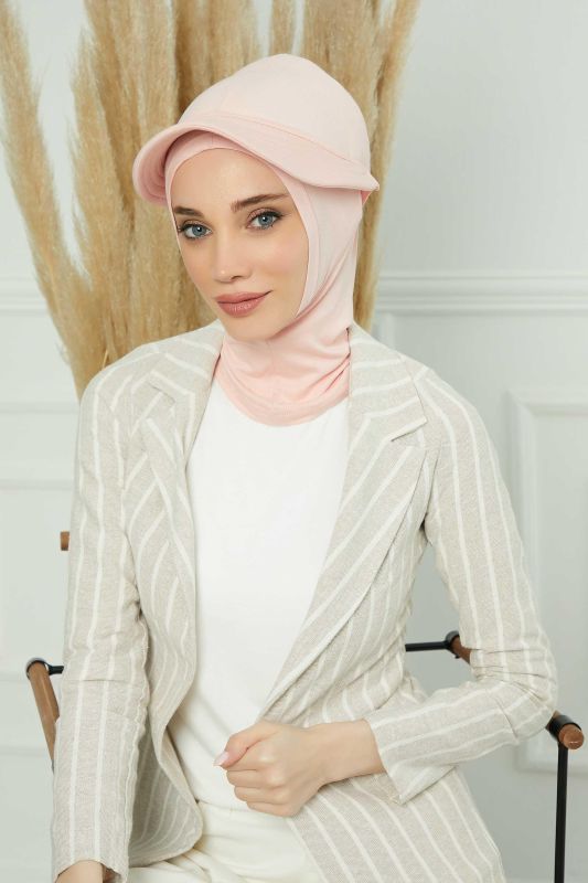 Visored Combed Cotton Bonnet, B-75 Powder - 2