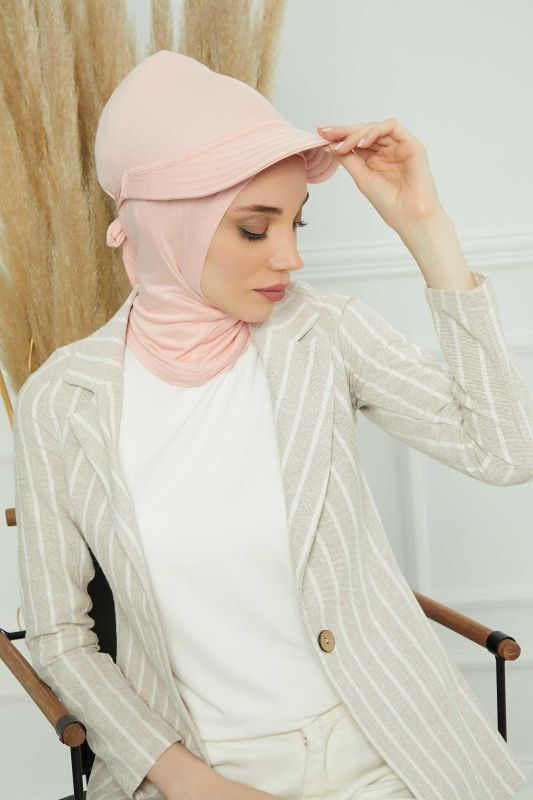 Visored Combed Cotton Bonnet, B-75 Powder - 3