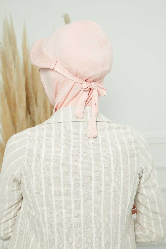 Visored Combed Cotton Bonnet, B-75 Powder - 7