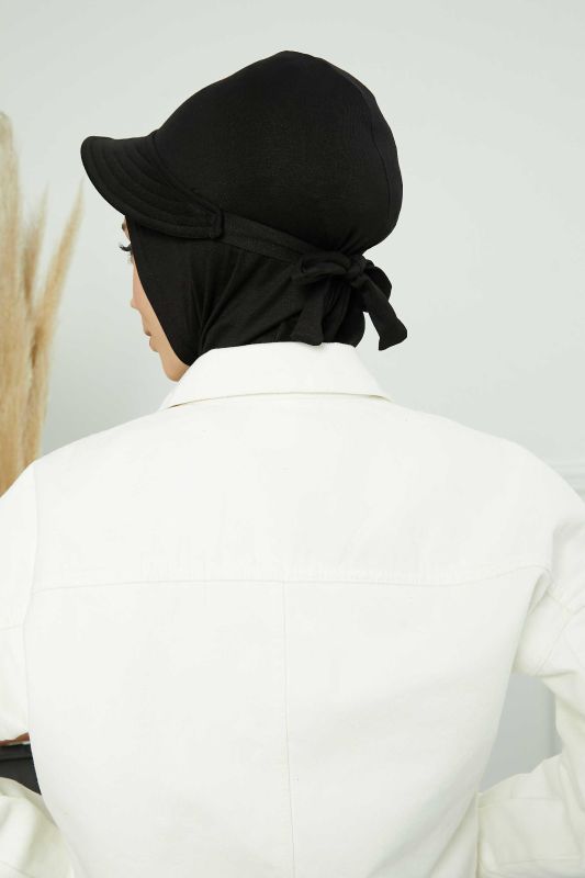 Visored Combed Cotton Bonnet,B-75 Black - 4