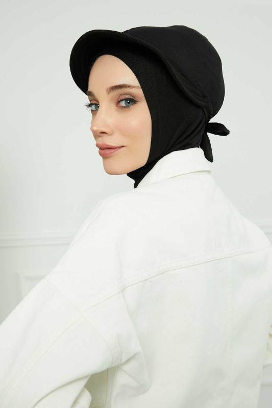 Visored Combed Cotton Bonnet,B-75 Black - 5