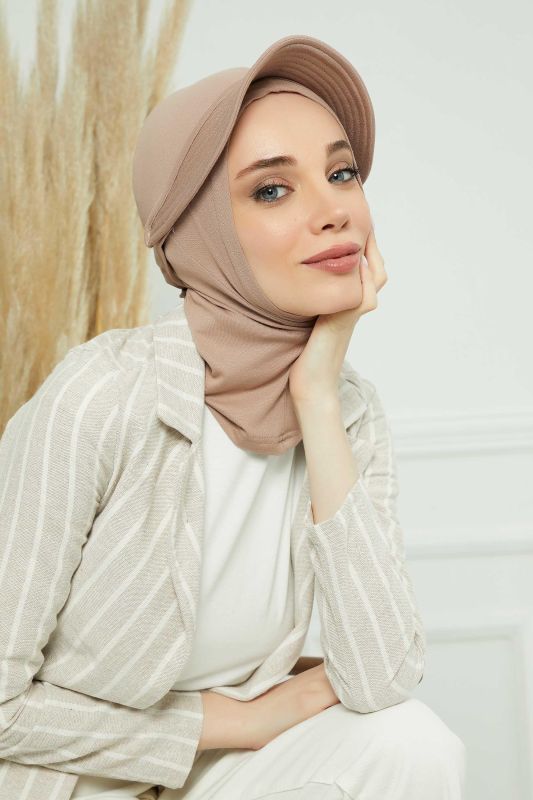 Visored Combed Cotton Bonnet, B-75 Mink - 1